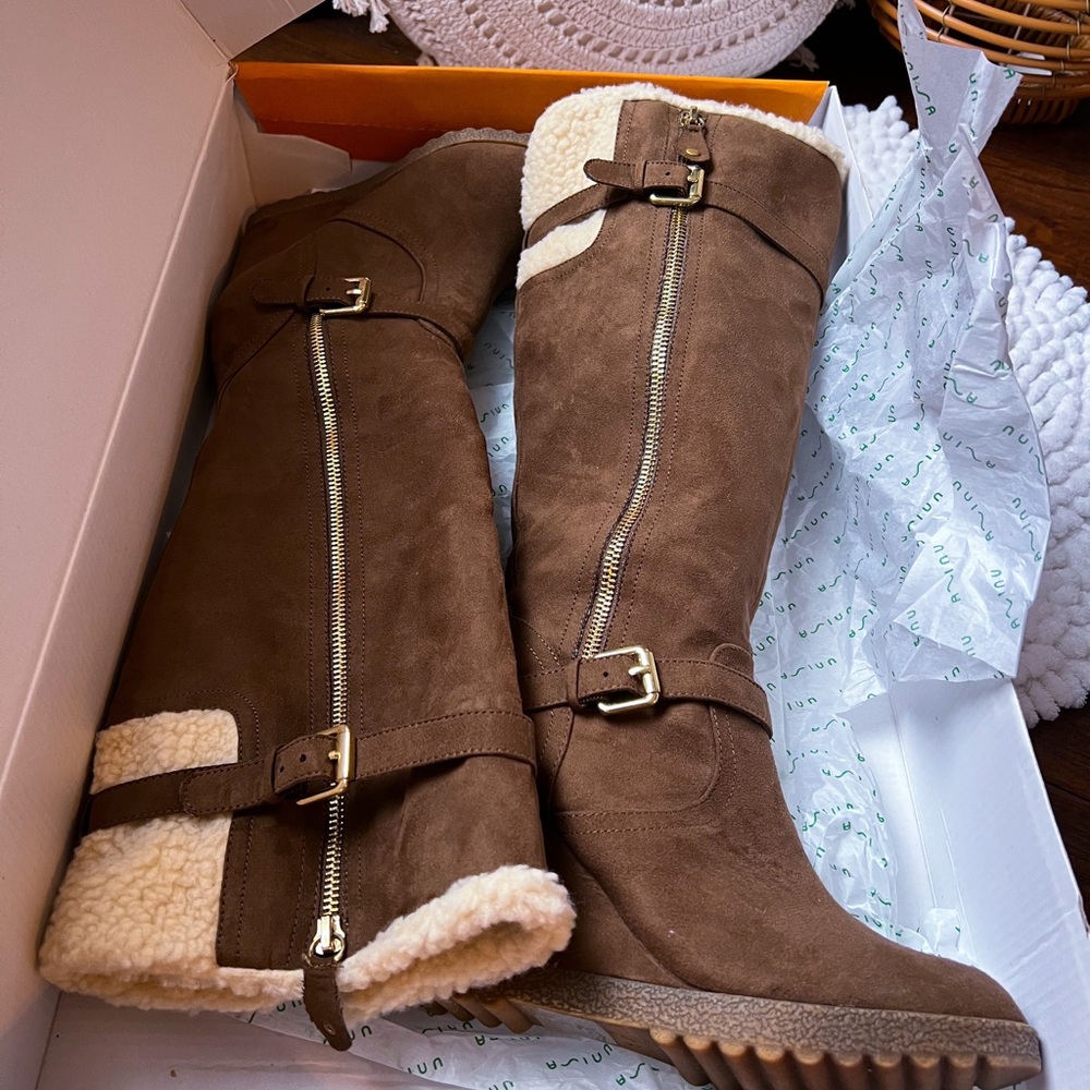 Leather suade knee high boots